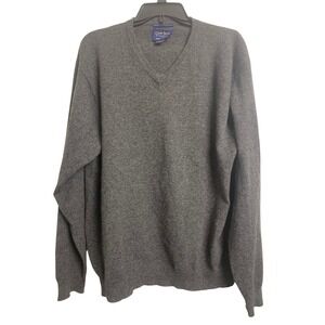 Club Room  Cashmere V-Neck Sweater Grey 2-Ply Knit Pullover Large